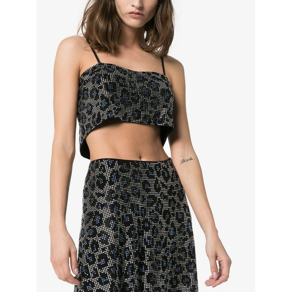 Adam Selman Sport Leopard Crystal Crop Top